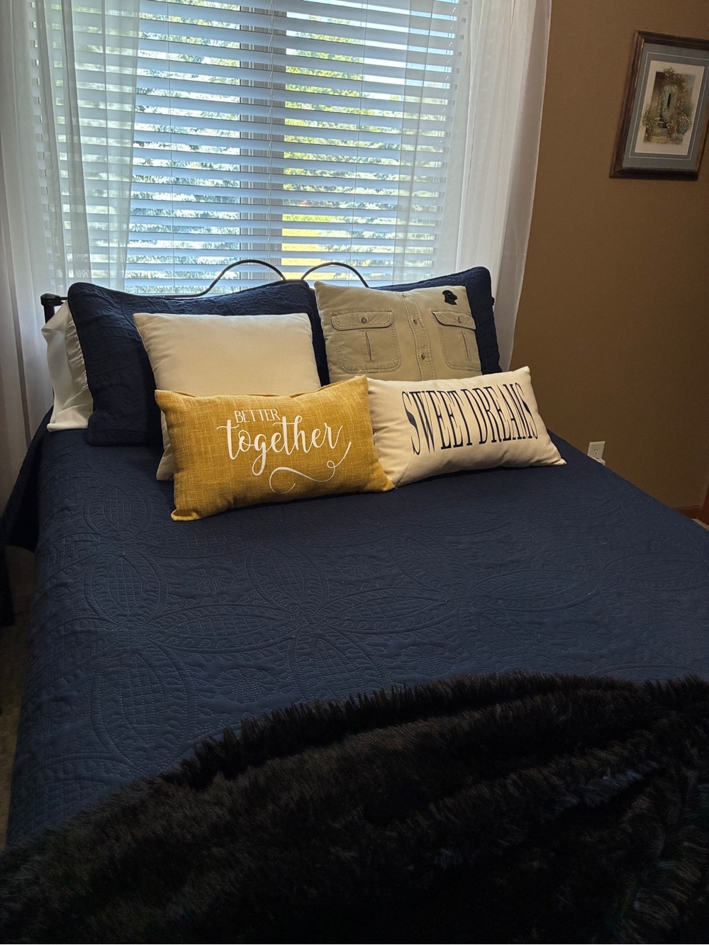 Navy Quilted Bedspread with Shams